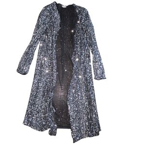 Sparkling Silver Sequin Long Cardigan